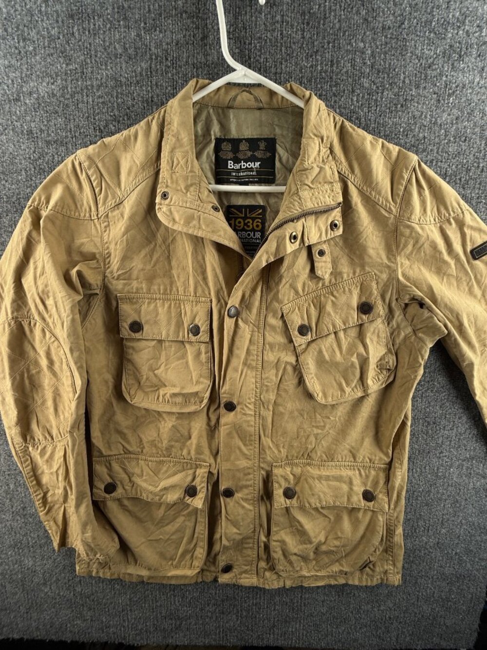 Barbour Smokey Jacket Safari Cargo Waxed Jacket Canvas Large Elbow Patches Men